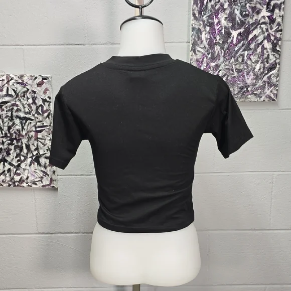 HURST Black Cropped Graphic Tee with Red & Blue Logo - Picture 5 of 6